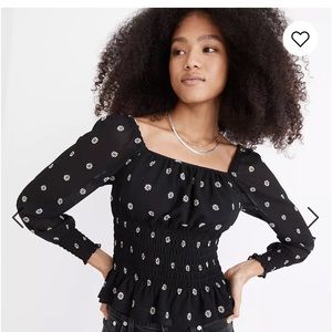 Madewell Resourced Georgette Square Neck Smock Waist Top